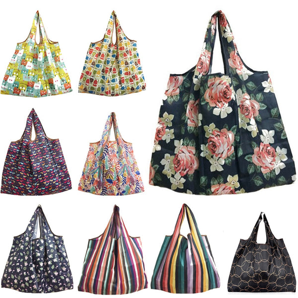 Lady Foldable Recycle Reusable Shopping Bags Portable Cartoon Floral  Printed Fruit Vegetable Tote Bag Eco Friendly Grocery Bags